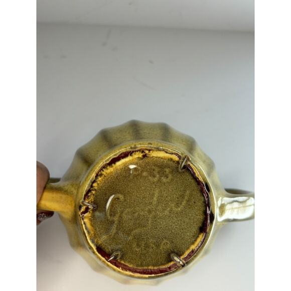 Gonder Original #33 Sugar No Lid- Rare Yellow Glaze w Brown Drip Perfect Cond. - Picture 3 of 6